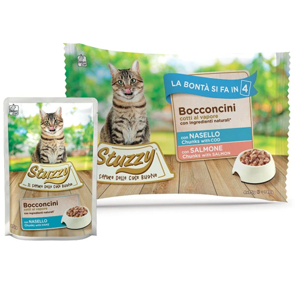 4x85g Stuzzy Multipack Bocconcini Nasello e Salmone – Gatto Adulto - immagine 2