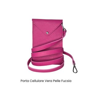 Tracolla / Portacellulare in Vera Pelle Fucsia Made In Italy