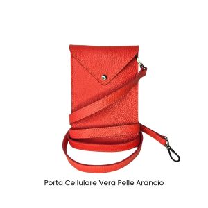 Tracolla / Portacellulare in Vera Pelle Arancio Made In Italy