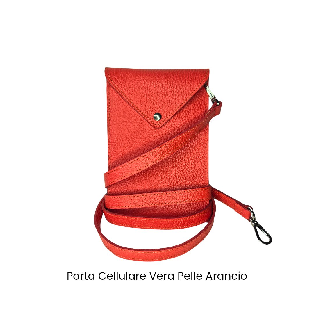 Tracolla / Portacellulare in Vera Pelle Arancio Made In Italy