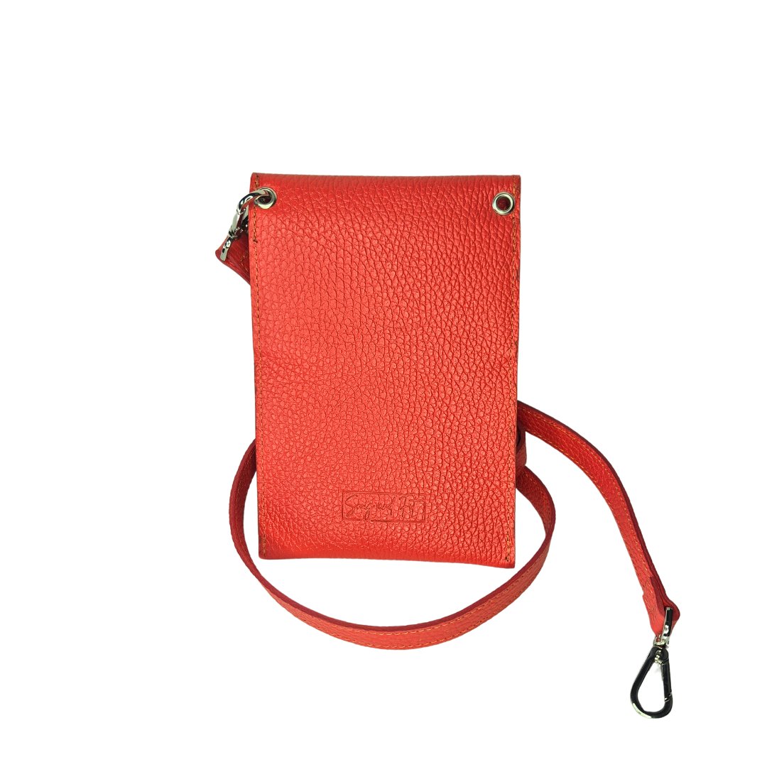 Tracolla / Portacellulare in Vera Pelle Arancio Made In Italy - immagine 3