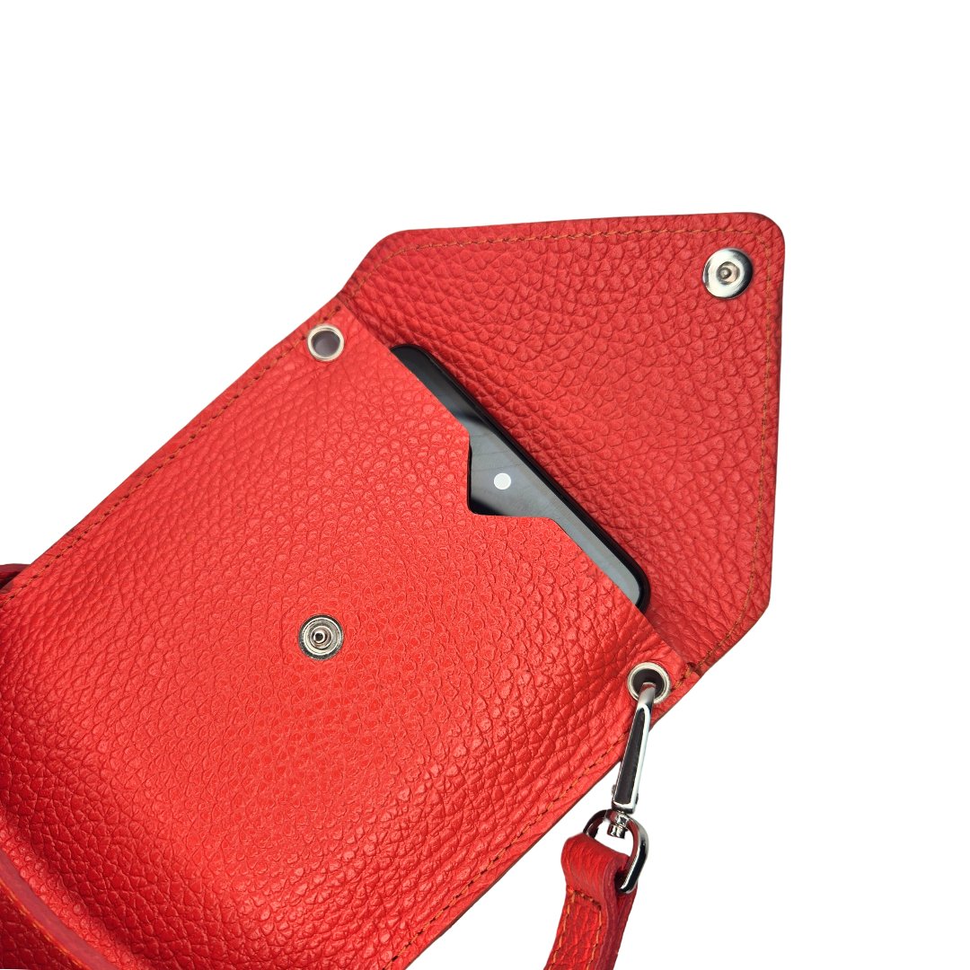 Tracolla / Portacellulare in Vera Pelle Arancio Made In Italy - immagine 4