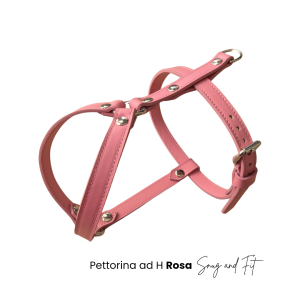 Pettorina ad H per cane in vera pelle ROSA