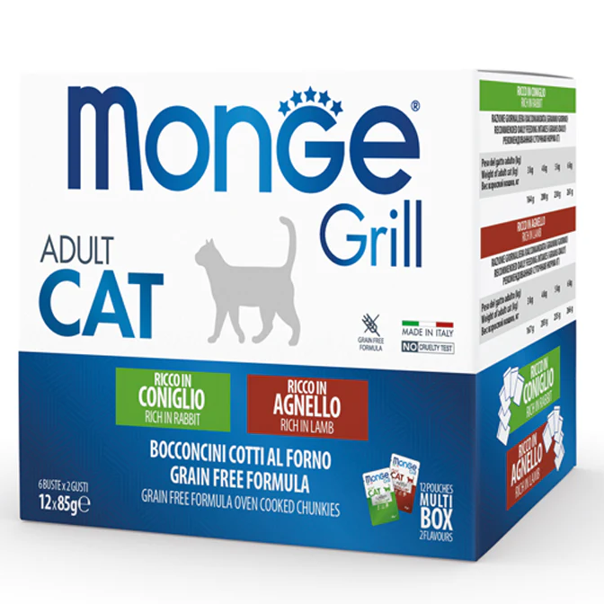 12x85g Monge Grill Grain Free Coniglio e Agnello - Gatto - immagine 2