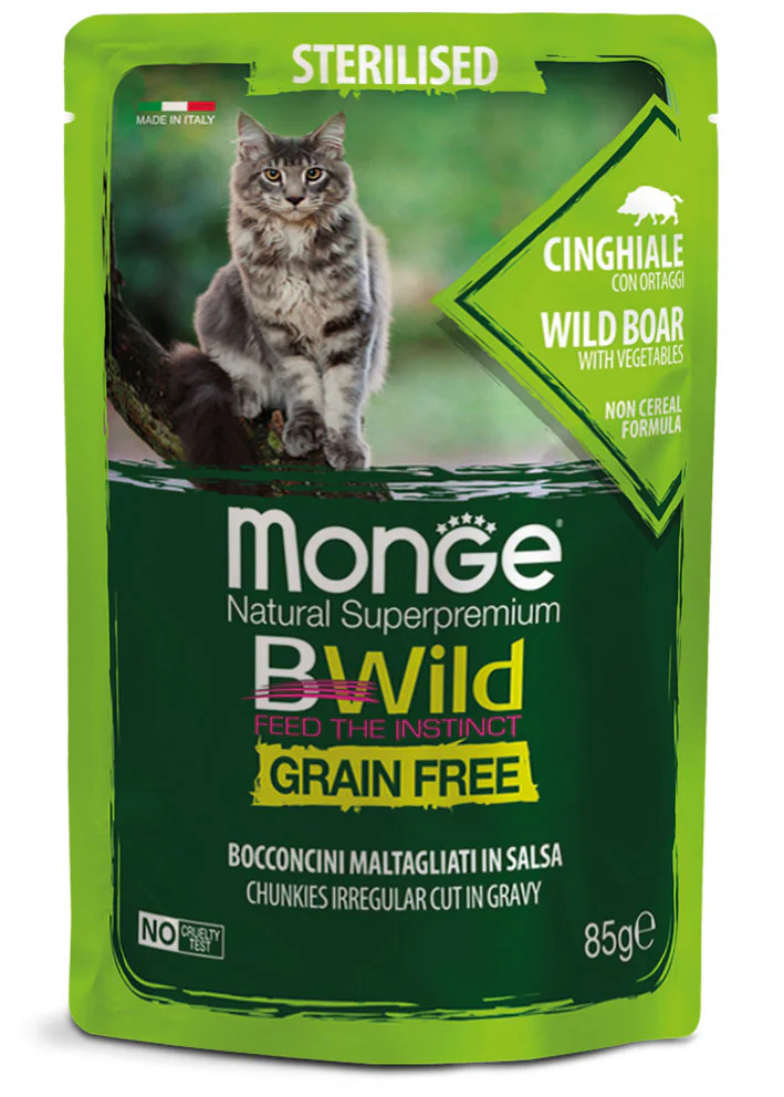 14x85g Monge BWild Grain Free Sterilised Cinghiale Ortaggi - Umido Gatto - immagine 2