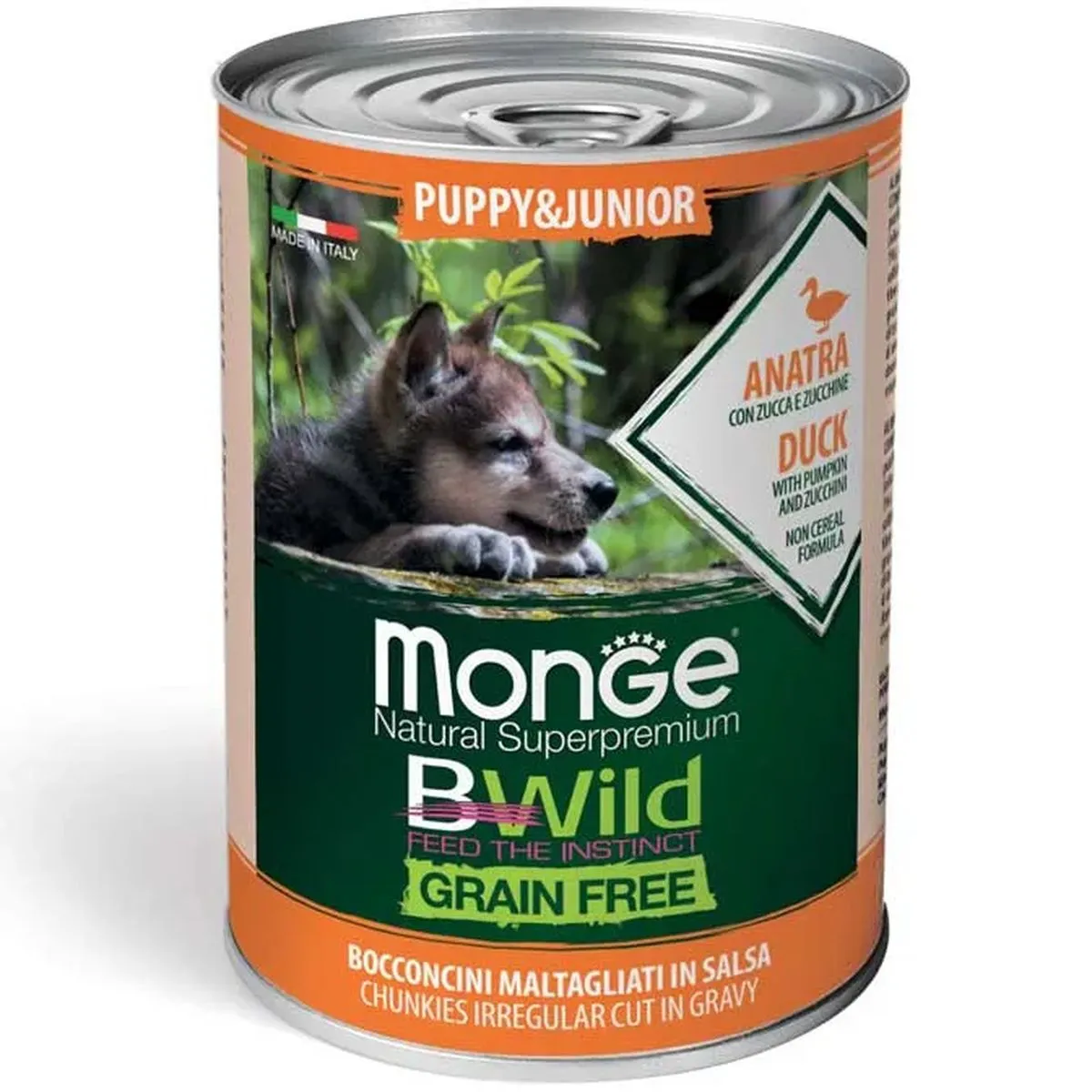 24x400g Monge BWild Puppy&Junior Anatra - Cuccioli Tutte Taglie - immagine 3