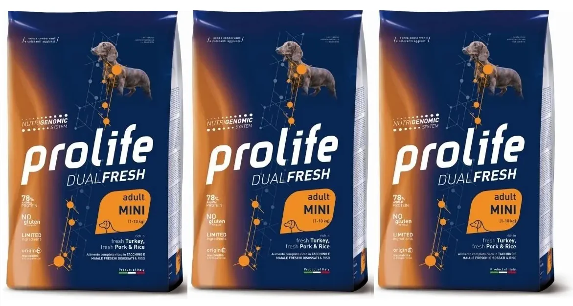 3x2kg Prolife Dual Fresh Adult Mini Tacchino Maiale e Riso - Cane