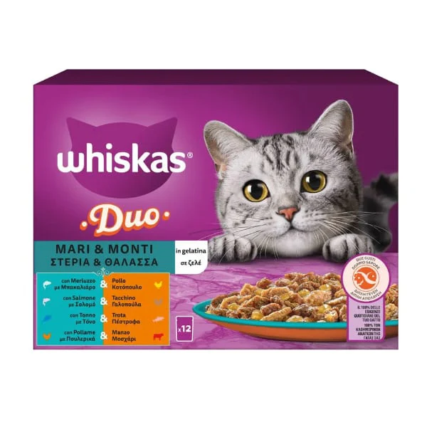 12x85g Whiskas Duo Mari e Monti - Cibo Umido per Gatti