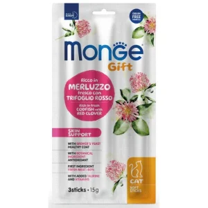 MONGE GATTO Gift Soft Stick Skin Support Merluzzo e Trifoglio 3x5g