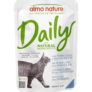 Almo Nature Daily con Merluzzo e Gamberetti 70 g – Cibo Completo per Gatti Adulti