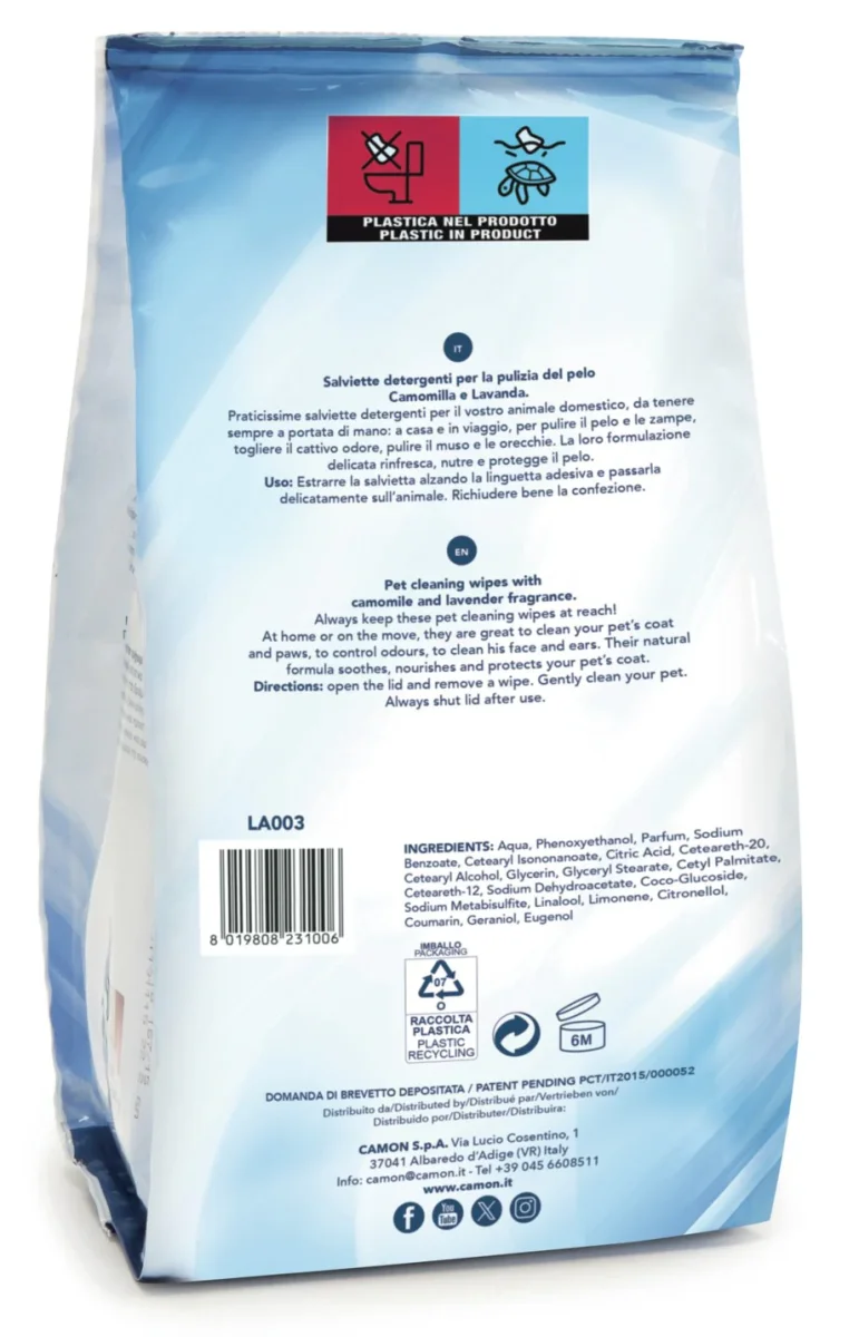 Camon Salviette Camomilla Lavanda Cane Gatto 100 Pezzi - immagine 3