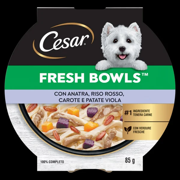 Cesar Fresh Bowls Cane Anatra Riso Rosso Carote Patate Viola 85 g
