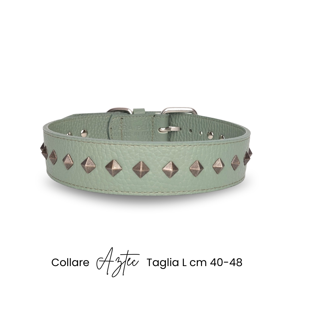 Collare cane AZTEC in vera pelle colore salvia - immagine 3