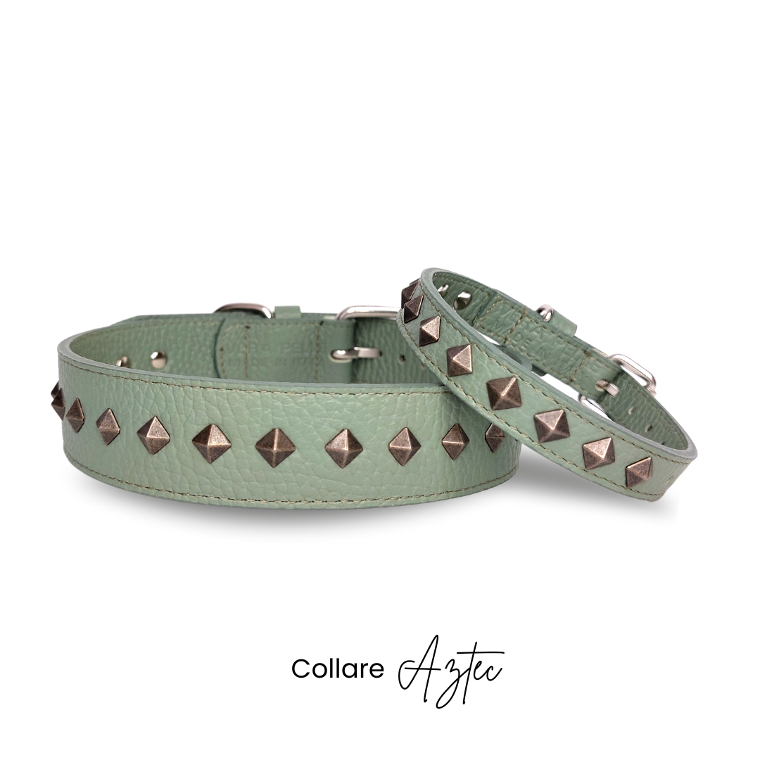 Collare cane AZTEC in vera pelle colore salvia