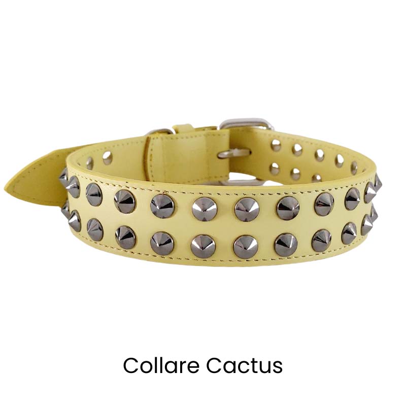 Collare cane CACTUS by Snugandfit – Vera Pelle – colore Giallo – con Borchie - immagine 4