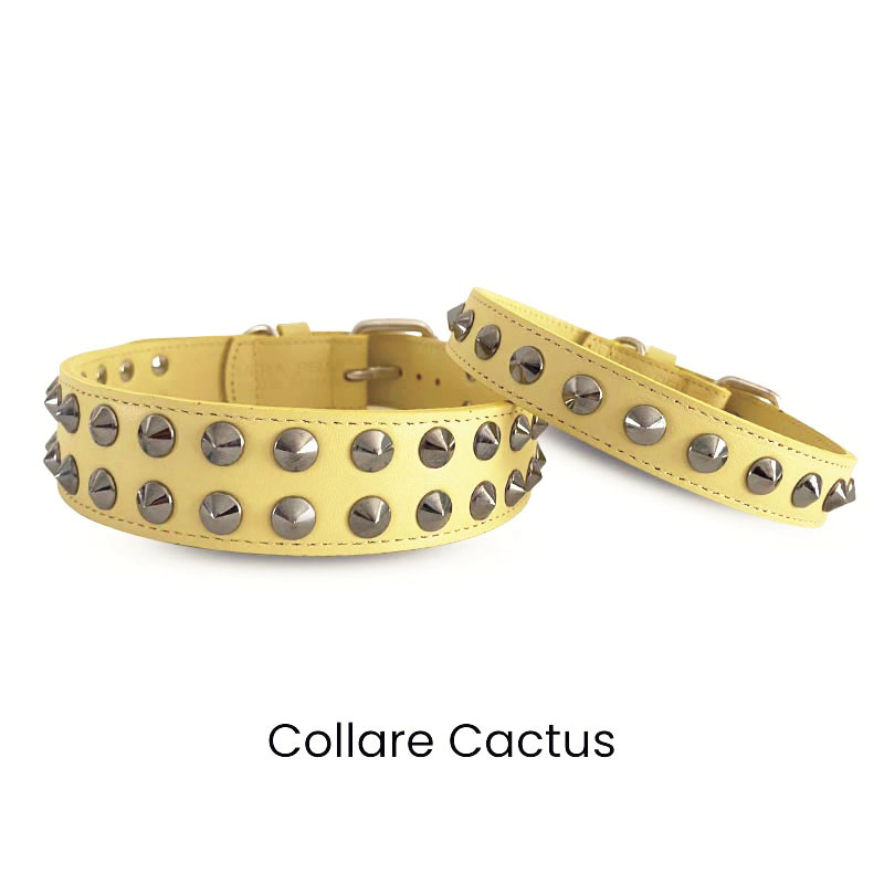 Collare cane CACTUS by Snugandfit – Vera Pelle – colore Giallo – con Borchie - immagine 2