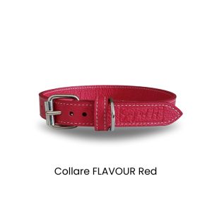 Collare cane in vera pelle LINEA FLAVOUR – rosso cucitura bianca