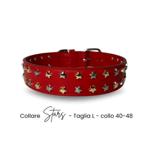 Collare cane STARS rosso in vera pelle con stelle – Bracciale in Regalo!