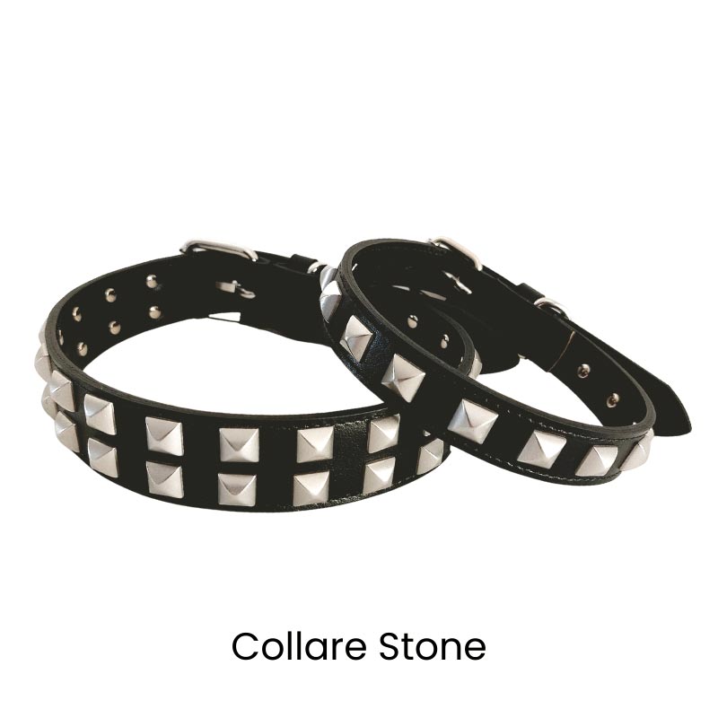 Collare cane in vera pelle LINEA STONE con borchie – nero - immagine 2