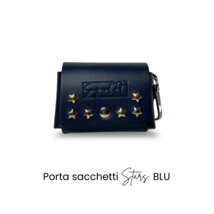 Porta Sacchetti per cani STARS – vera pelle blu