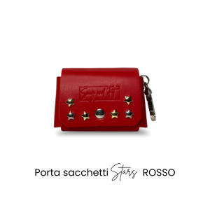 Porta Sacchetti per cani STARS – vera pelle rosso