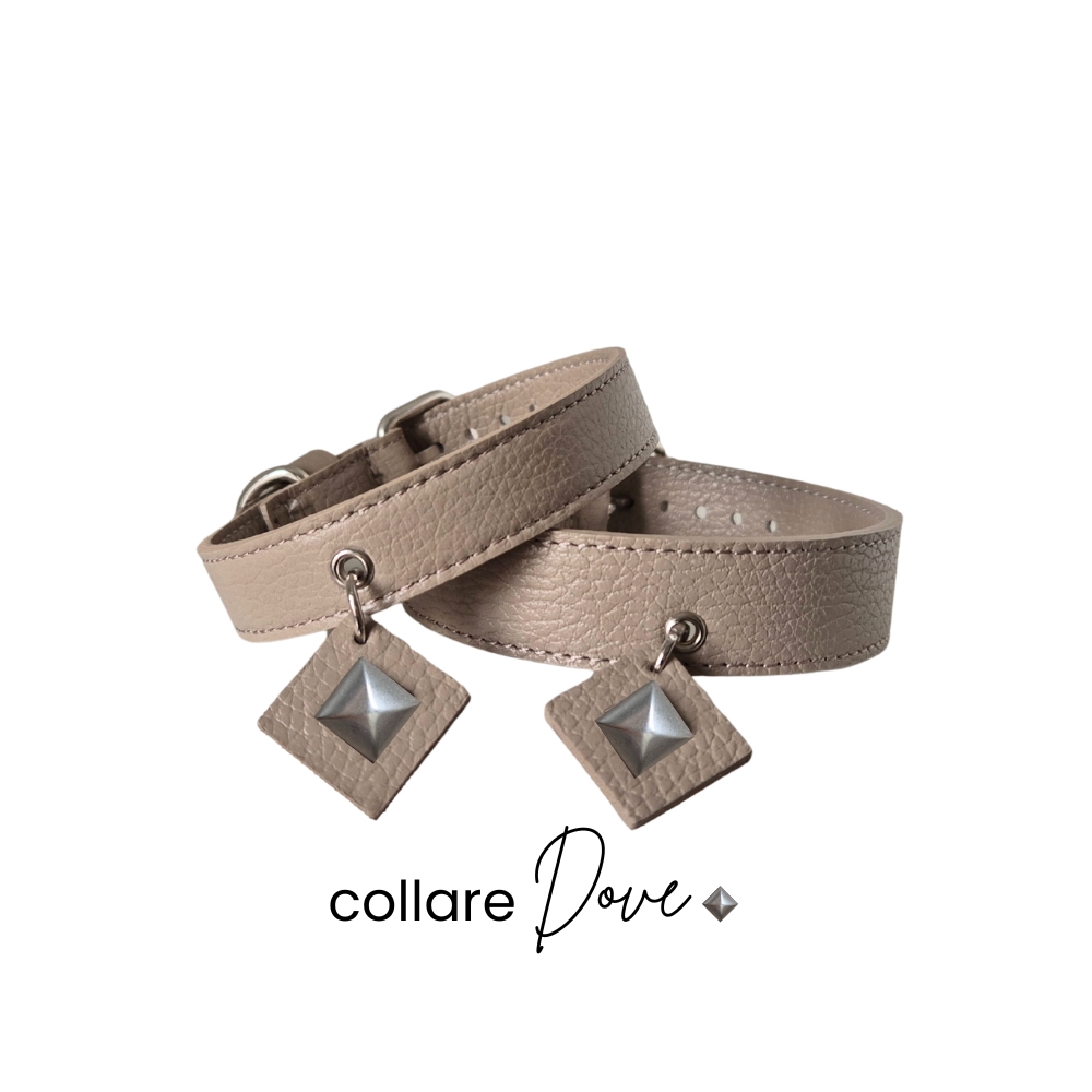 Collare cane DOVE by Snugandfit – Vera Pelle – Colore TORTORA
