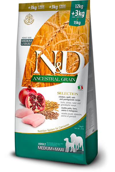 Farmina N&D Ancestral Grain Cane Adult Pollo e Melograno 12+3 kg - immagine 2