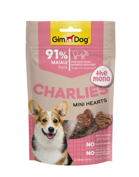 GimDog Charlie's Mono Mini Hearts Maiale 70g - Snack Monoproteici - immagine 2