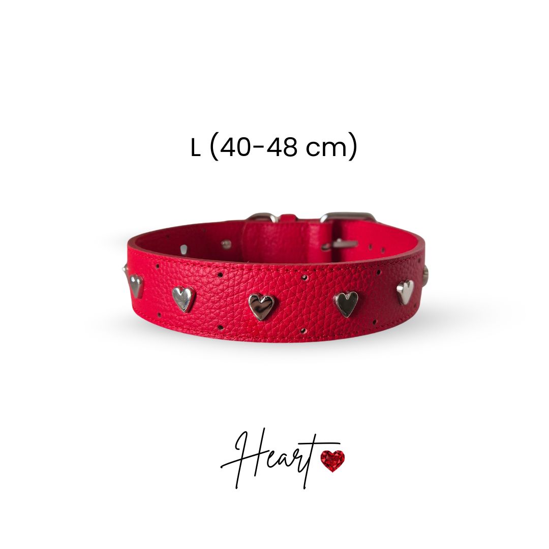 Collare cane HEART by Snugandfit – Vera Pelle – Rosso borchie Cuori - immagine 5