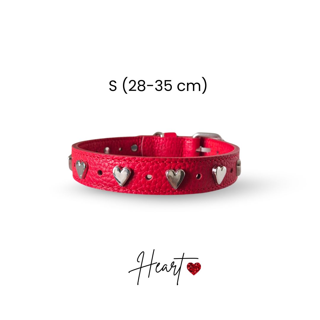 Collare cane HEART by Snugandfit – Vera Pelle – Rosso borchie Cuori - immagine 4