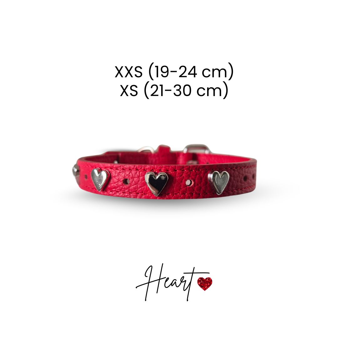 Collare cane HEART by Snugandfit – Vera Pelle – Rosso borchie Cuori - immagine 3