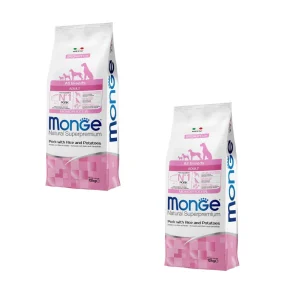 2x12kg Monge Natural Superpremium Adult Maiale Riso e Patate - Crocchette Cane