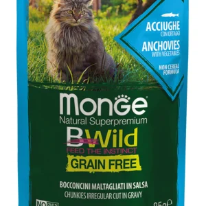 14x85g Monge BWild Grain Free Acciughe Ortaggi - Umido Gatto Adulto