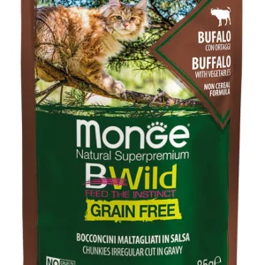 28x85g Monge BWild Grain Free Gatto Bufalo Ortaggi Large Breeds