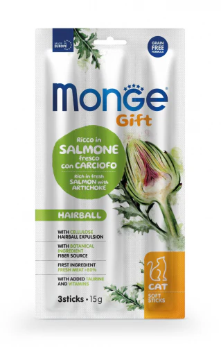 Monge Gift Hairball Salmone Fresco Carciofo 15g - Soft Sticks Gatti - immagine 2