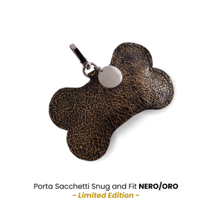 Porta Sacchetti Snug&Fit a forma di Osso in vera pelle goffrata Nero e Oro