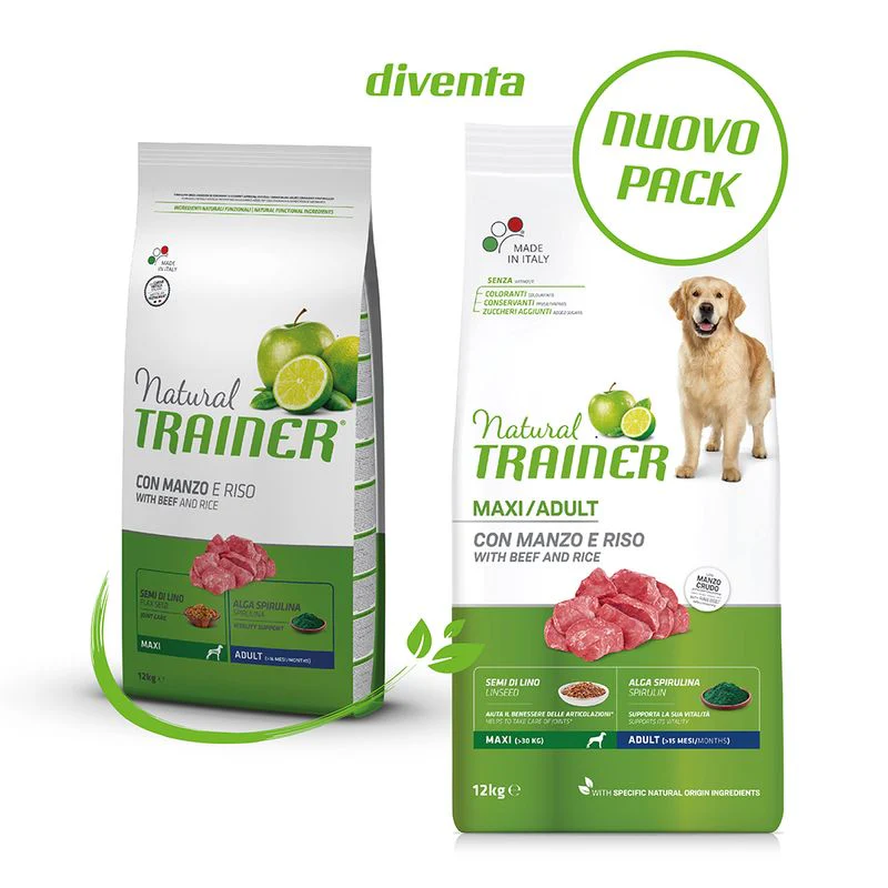 2x12kg Natural Trainer Maxi Adult con Manzo e Riso - Crocchette Cane - immagine 3