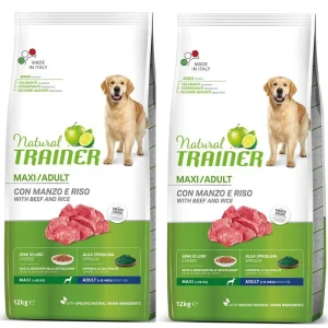 2x12kg Natural Trainer Maxi Adult con Manzo e Riso - Crocchette Cane