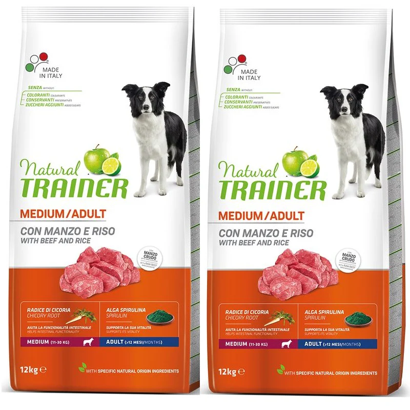 2x12kg Natural Trainer Medium Adult con Manzo e Riso - Cane