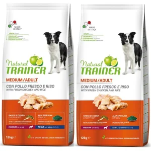 2x12kg Natural Trainer Medium Adult con Pollo Fresco e Riso - Cane