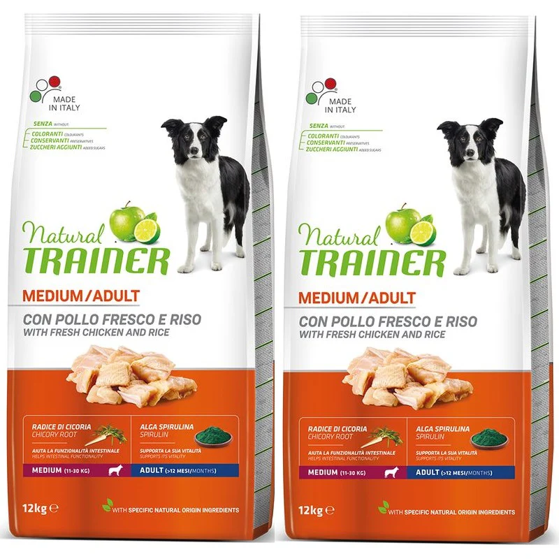 2x12kg Natural Trainer Medium Adult con Pollo Fresco e Riso - Cane - immagine 2
