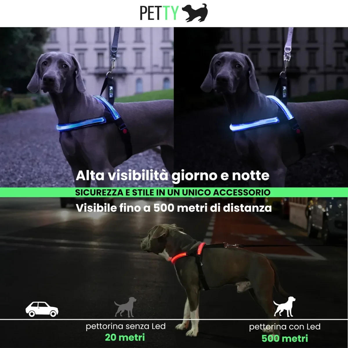 Petty Pettorina Norvegese LED Rosso S - Protezione Totale 500m - immagine 4