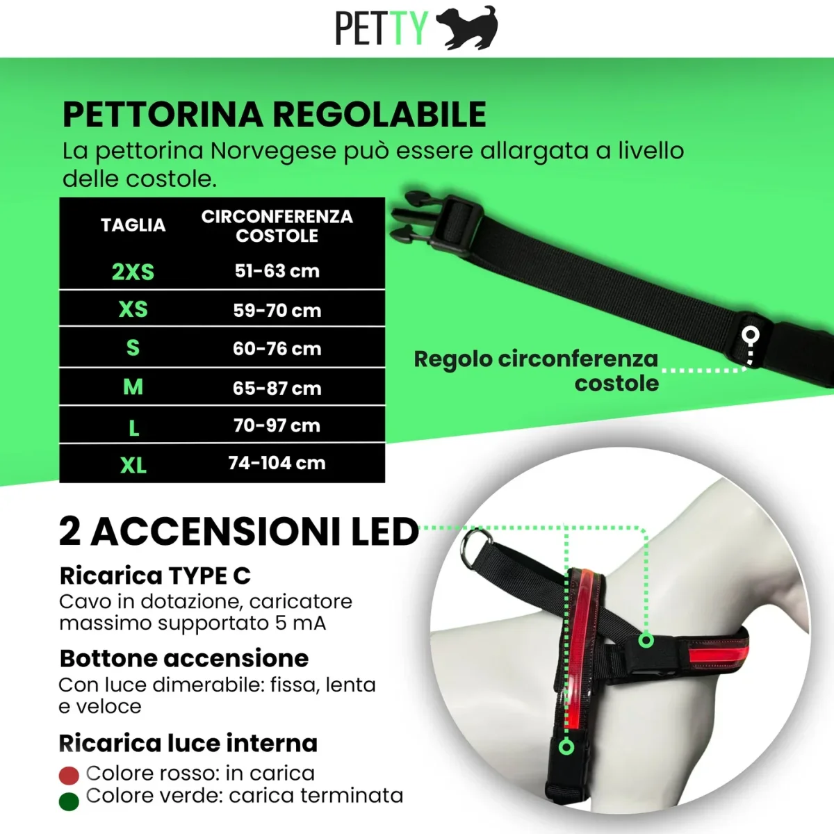 Petty Pettorina Norvegese LED Rosso XS - Protezione Estrema 500m - immagine 5