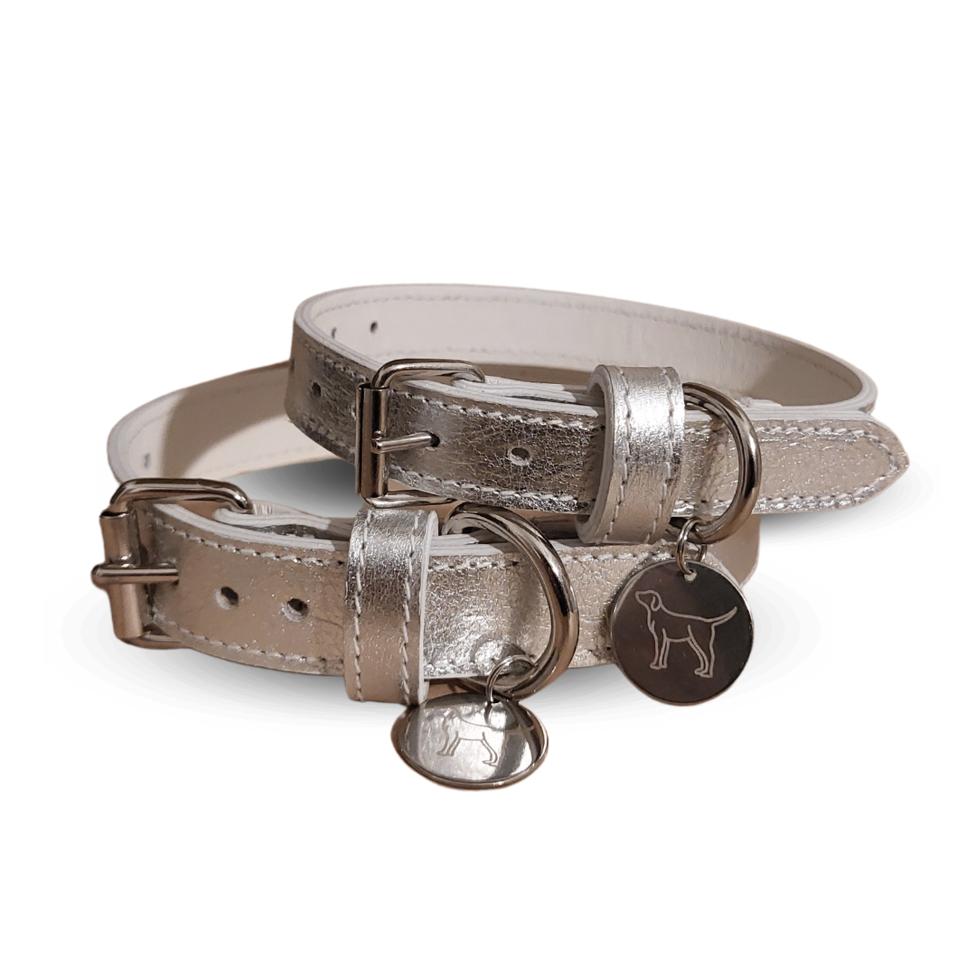 Collare cane Snug&Fit Artigianale in Vera Pelle Argento – Limited Edition - immagine 2