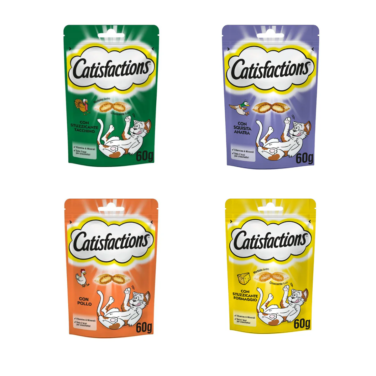 4x60g Catisfactions con Pollo Formaggio Anatra Tacchino - Gatto - immagine 2