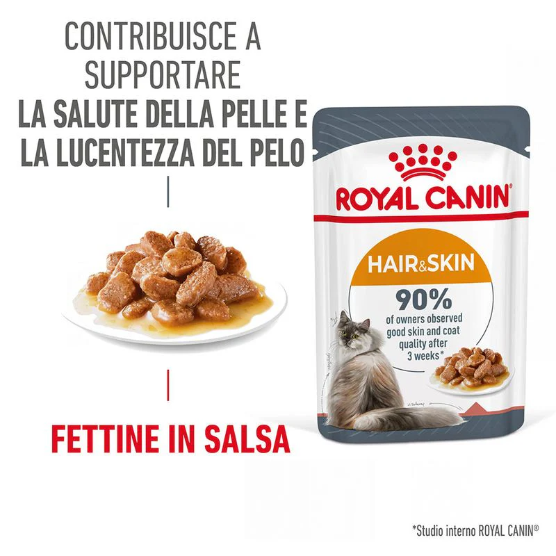 12x85g Royal Canin Hair&Skin Care in Salsa - Umido Gatto - immagine 5