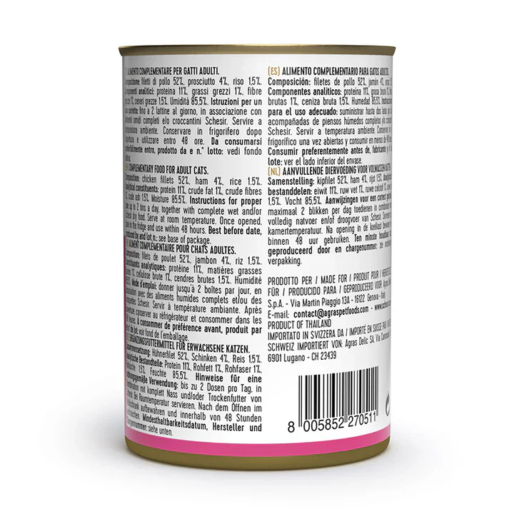 Schesir Pollo con Prosciutto in Gelatina 140g - Umido Gatto - immagine 4