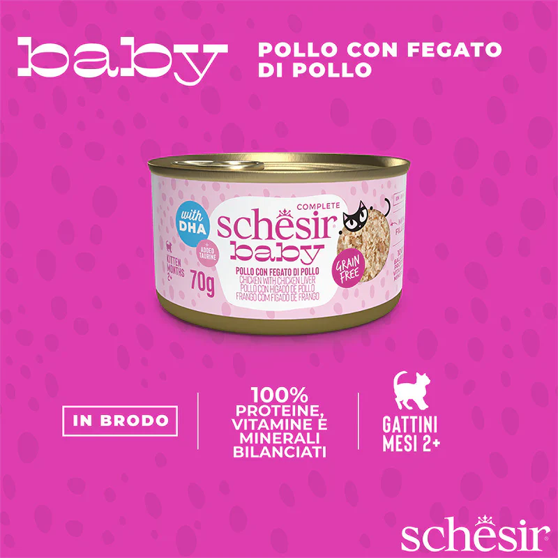 Schesir Gatto Baby Complete Grain Free - Pollo con Fegato di pollo 70g Lattina - immagine 7