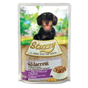 Stuzzy Sfilaccetti Vitello e Pasta 100g – Cane Adulto