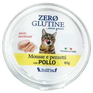 Unipro Zero Glutine Mousse e Pezzetti con Pollo 85g - Cibo Umido per Gatti